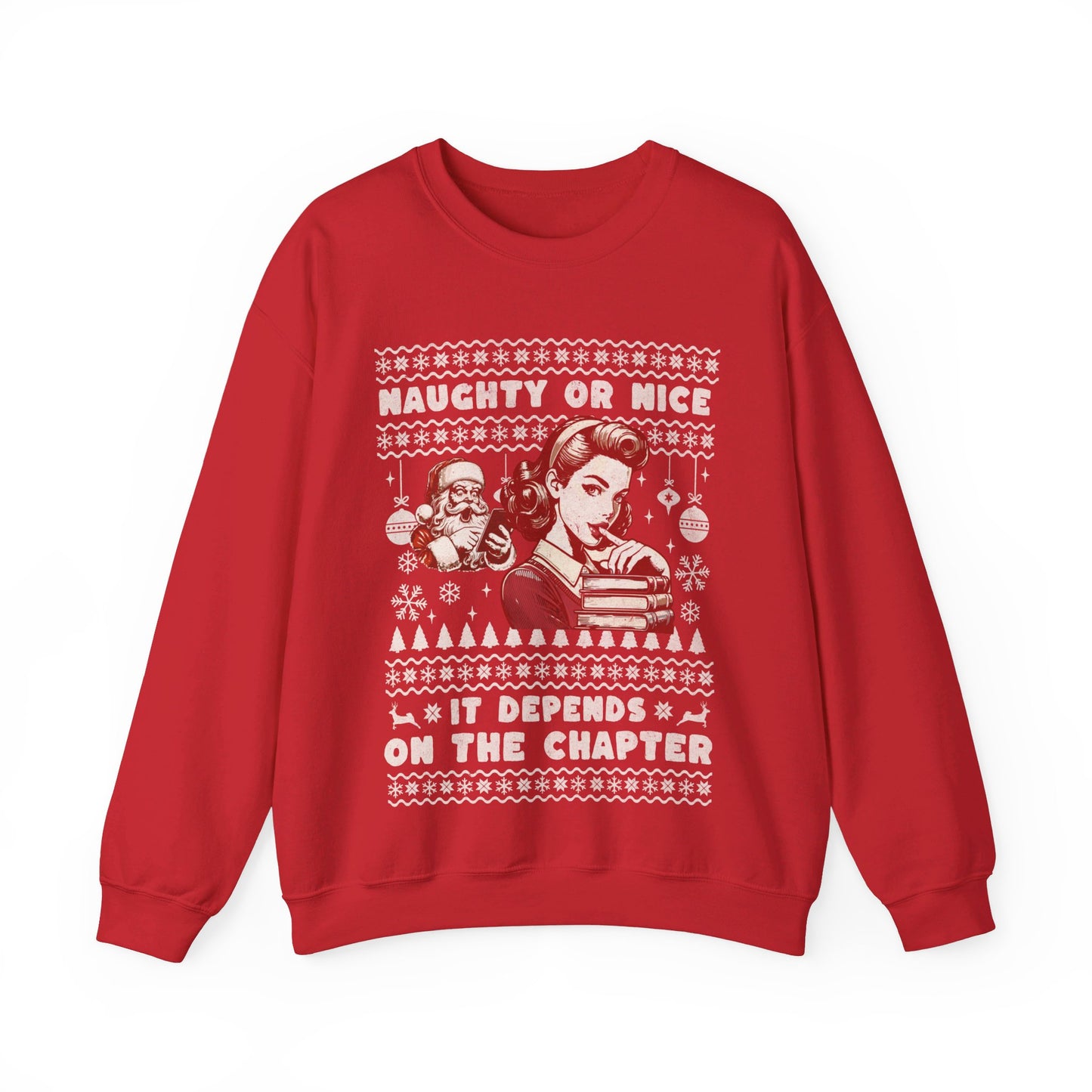 Vintage "Naughty or Nice" Christmas Crewneck Sweater – Holiday Humor with a Retro Twist, a perfect gift for the Romance Reader in your life