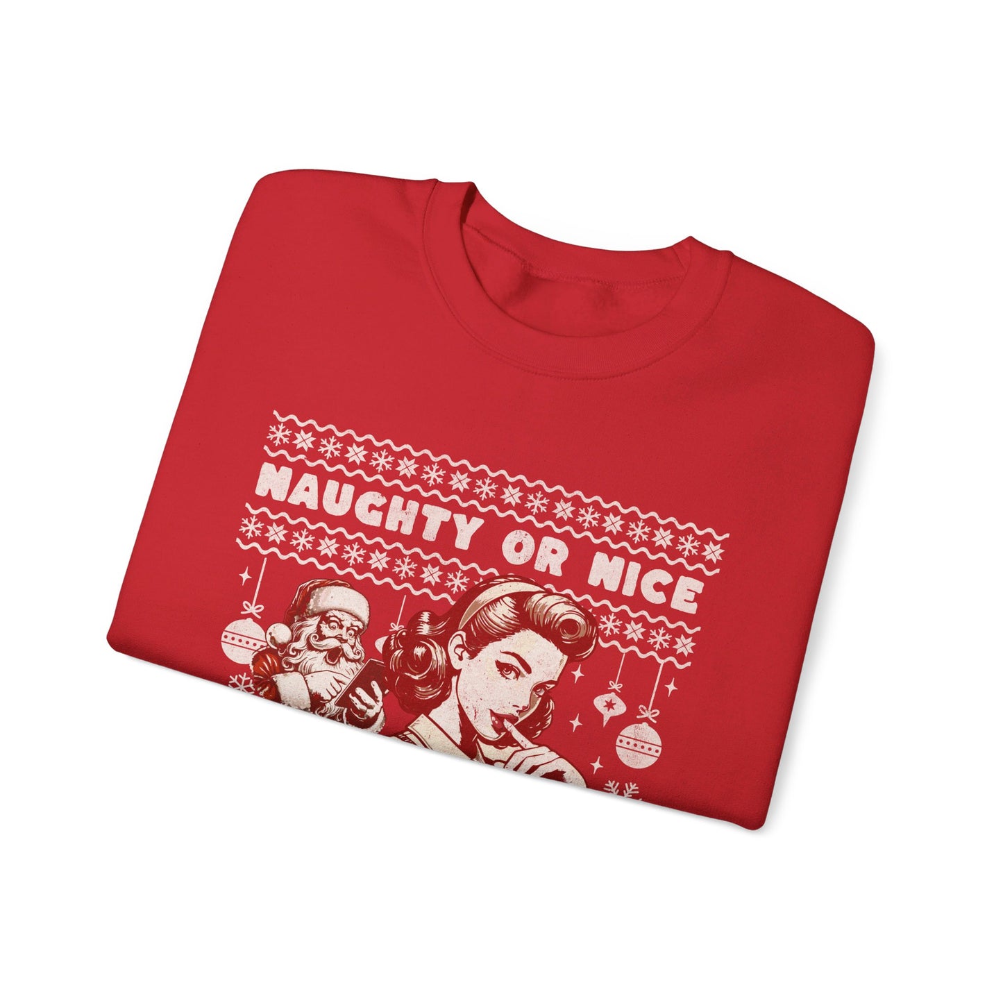 Vintage "Naughty or Nice" Christmas Crewneck Sweater – Holiday Humor with a Retro Twist, a perfect gift for the Romance Reader in your life