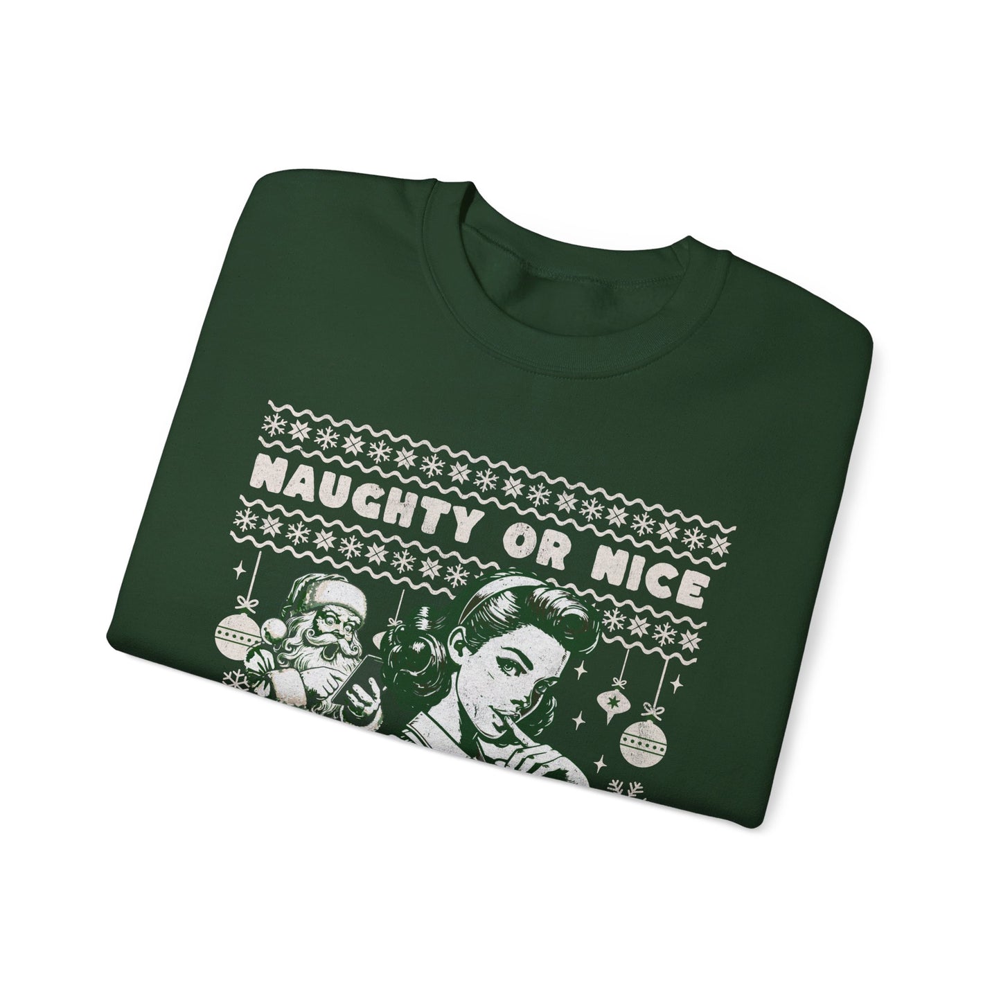 Vintage "Naughty or Nice" Christmas Crewneck Sweater – Holiday Humor with a Retro Twist, a perfect gift for the Romance Reader in your life