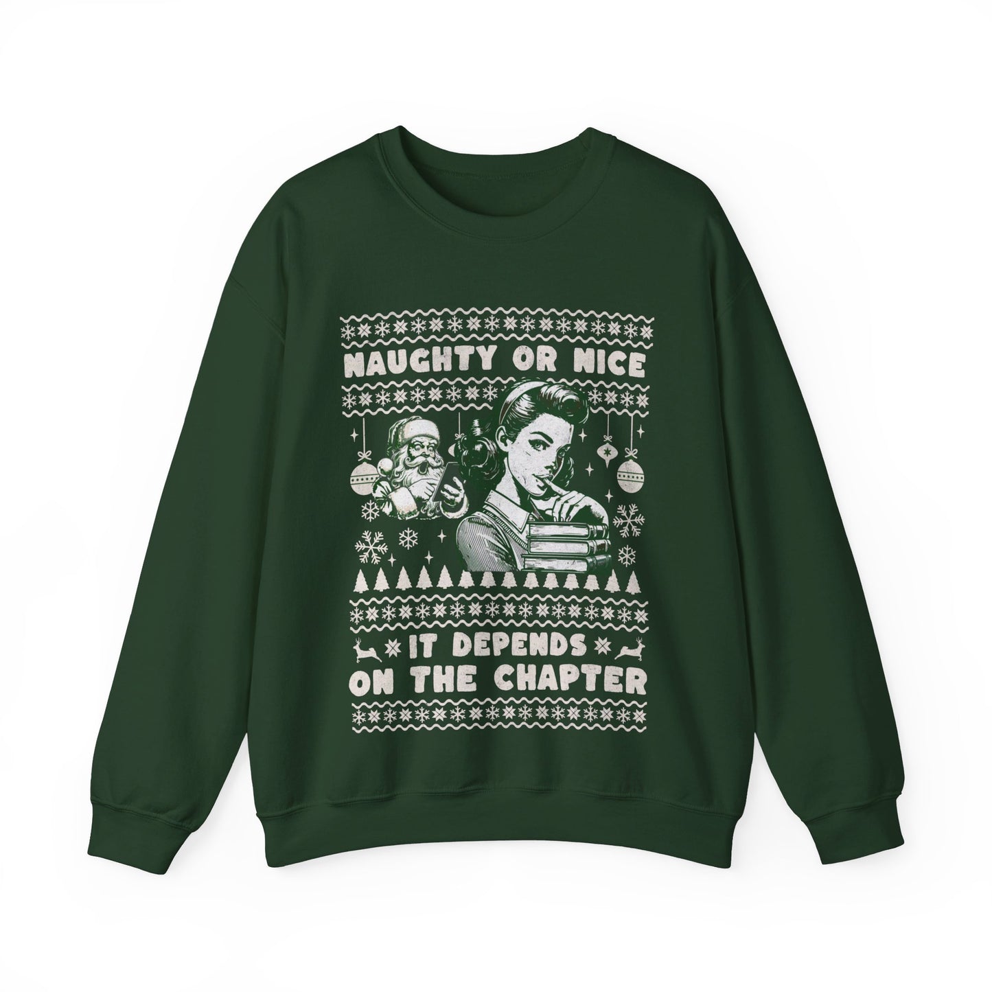 Vintage "Naughty or Nice" Christmas Crewneck Sweater – Holiday Humor with a Retro Twist, a perfect gift for the Romance Reader in your life