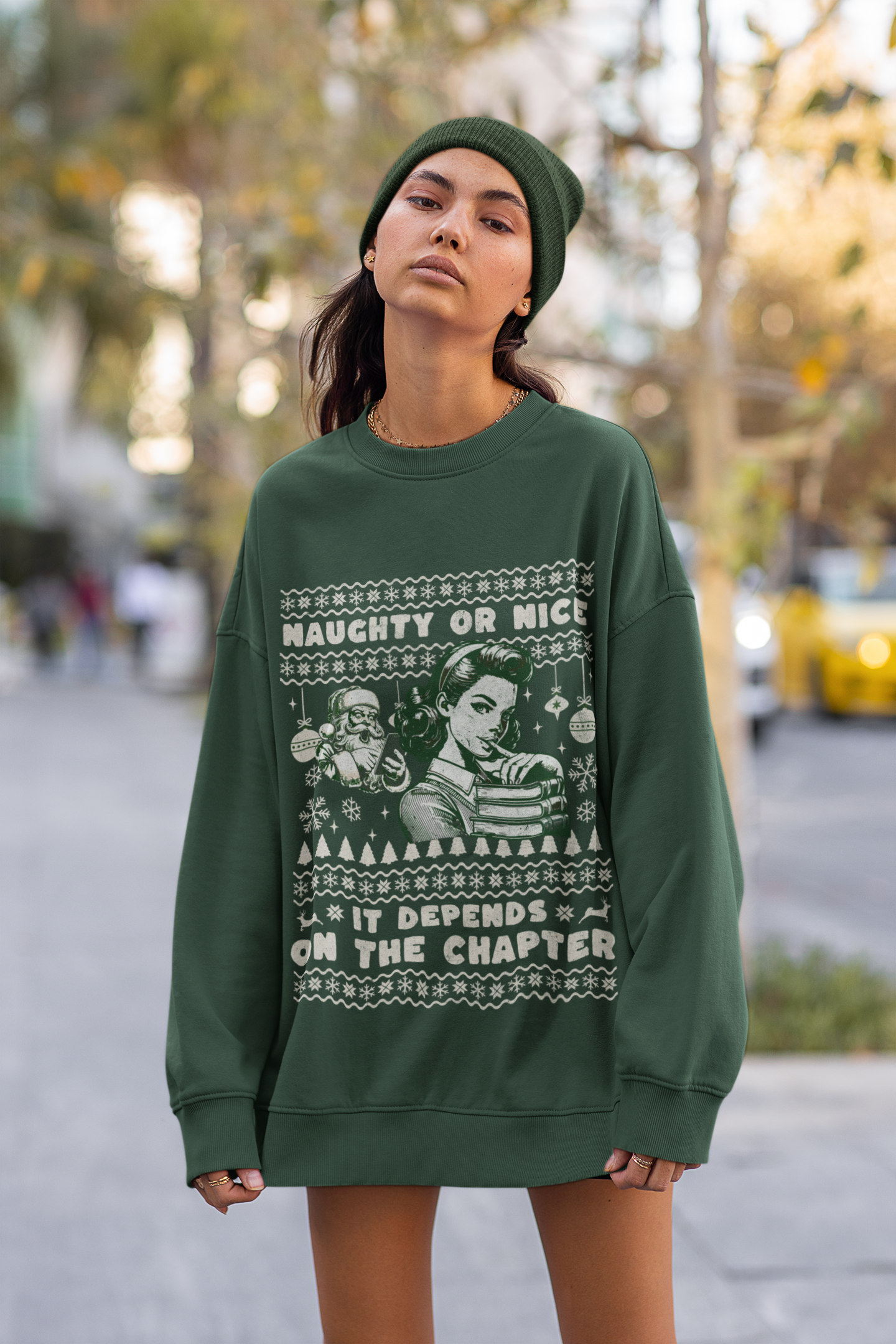 Vintage "Naughty or Nice" Christmas Crewneck Sweater – Holiday Humor with a Retro Twist, a perfect gift for the Romance Reader in your life