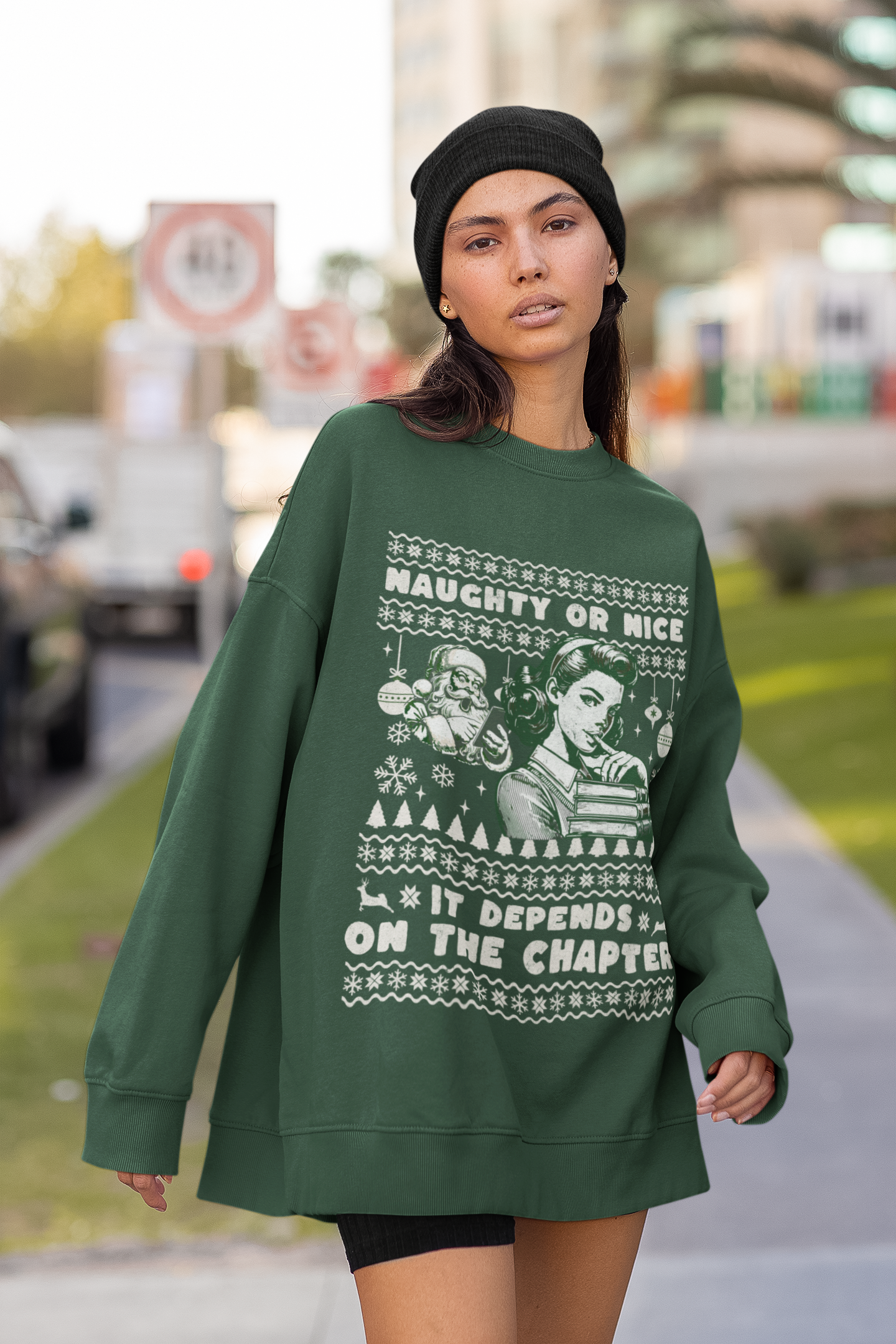 Vintage "Naughty or Nice" Christmas Crewneck Sweater – Holiday Humor with a Retro Twist, a perfect gift for the Romance Reader in your life